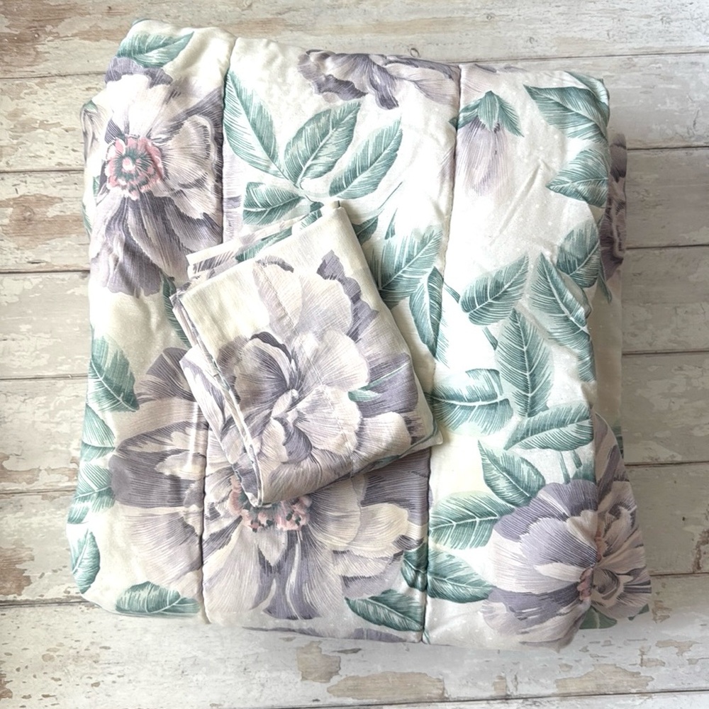 Twin Size Purple Flower Floral Print Comforter Bedding Blanket & Sham 2pc Set